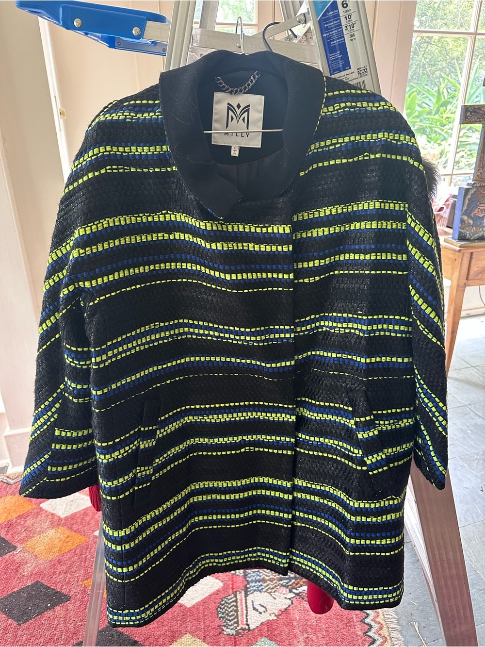 Milly Black Jacket with Neon Yellow & Blue Stripes